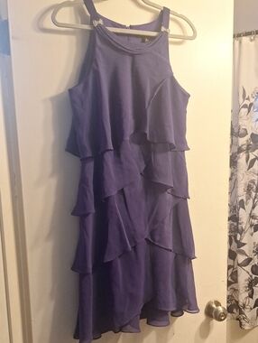 S.L. Fashions Royal Purple Tiered Halter Midi Dress